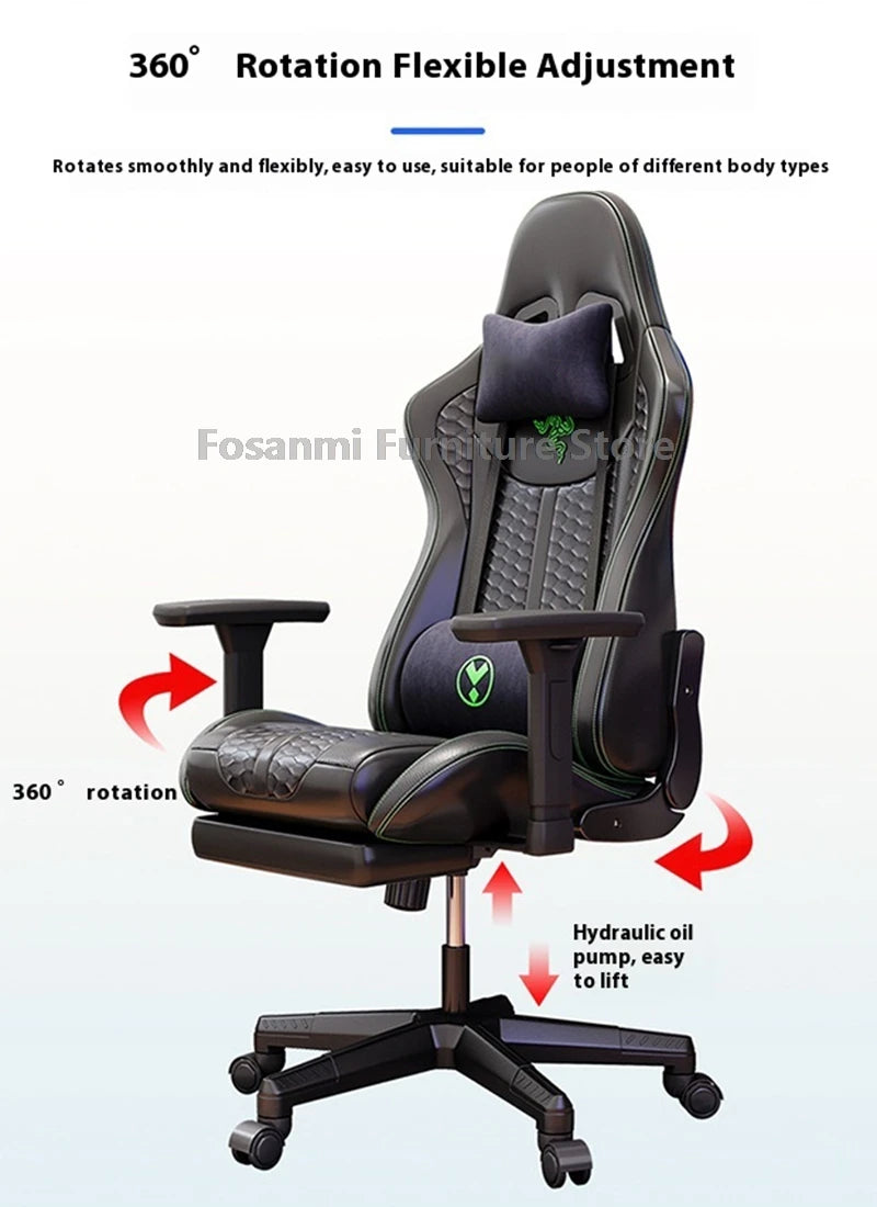 Racing Recline Gaming Chair with Rocking Function Ergonomic Adjustable Home Gamer Computer Chairs Office Leather PC Swivel Chair