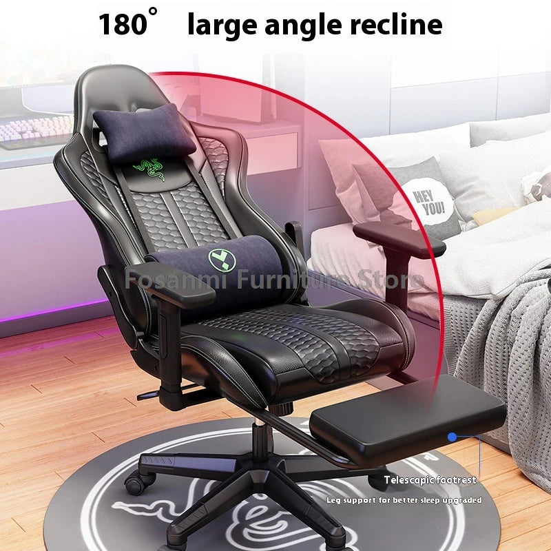 Racing Recline Gaming Chair with Rocking Function Ergonomic Adjustable Home Gamer Computer Chairs Office Leather PC Swivel Chair