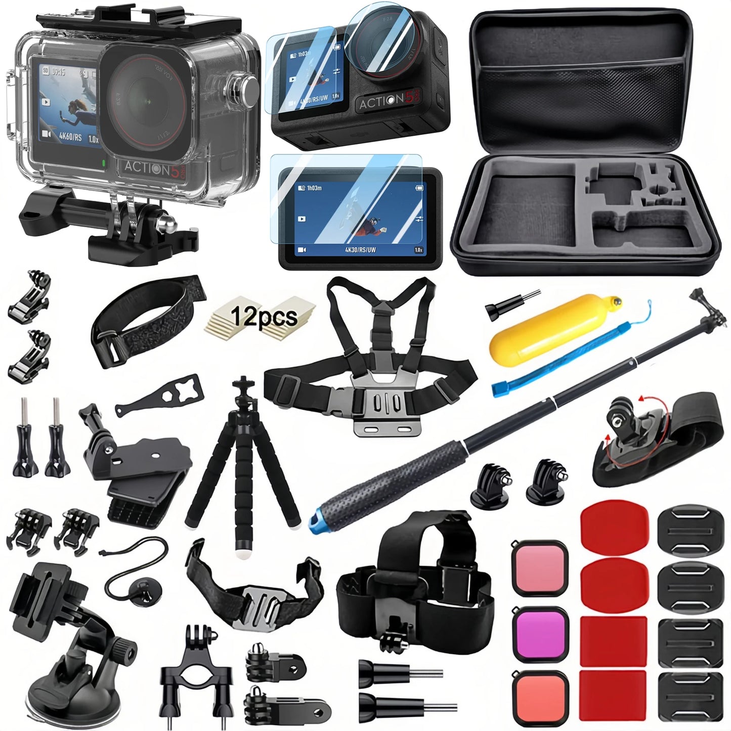 Accessories Bundle for DJI Osmo Action 5 Pro Action 4/3 Waterproof Housing Case Diving Silicone Cover Glass Screen Protector