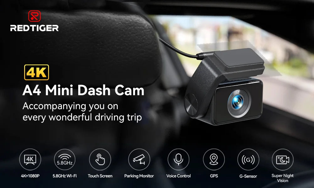 REDTIGER  Dash Camera Front and Rear 4k Dash Cam  Drive Recorder for WiFi GPS Car Dvr for 24H Parking Mode Black Box for Car