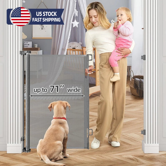 Retractable Baby Safe Doorways 71" Wide Baby Gate Child Safety Gate For Doorways Stairs Hallway Stairs Indoor Outdoor Pet Gate