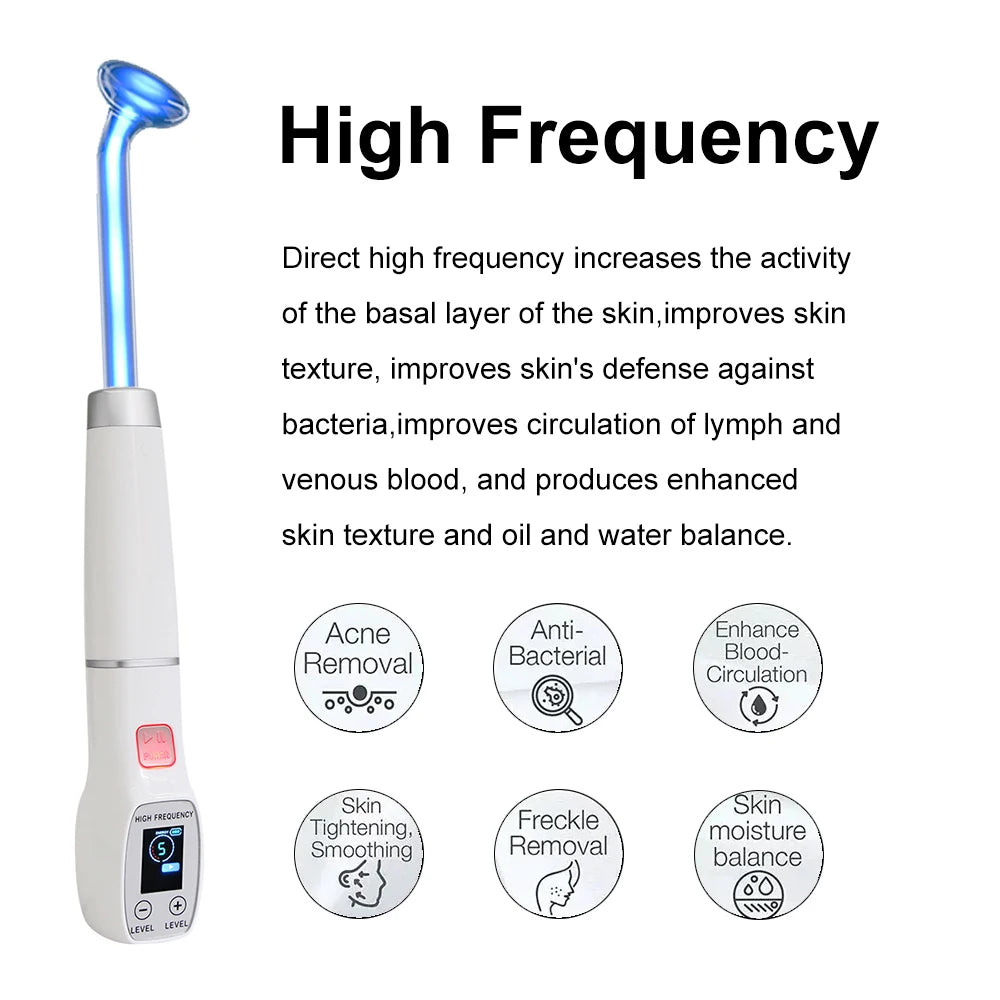 High Frequency Electrode Wand Glass Tube Electrotherapy Acne Spot Remover Skin Care Home Spa Beauty Facial Therapy Wand
