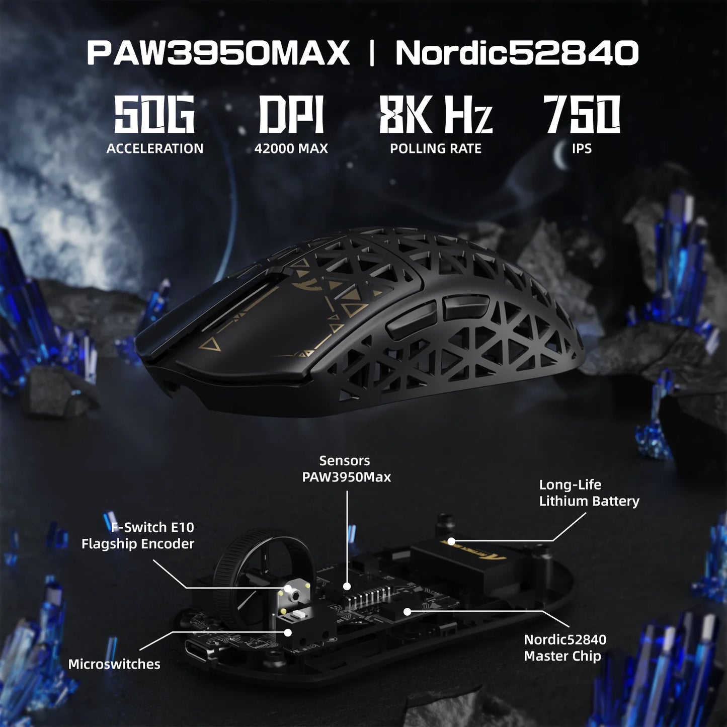 ATTACK SHARK R5 Ultra 8K Carbon Fiber Wireless Gaming Mouse with 42000 DPI-PAW3950 MAX Sensor -39g Ultra-Lightweight for Win/Mac