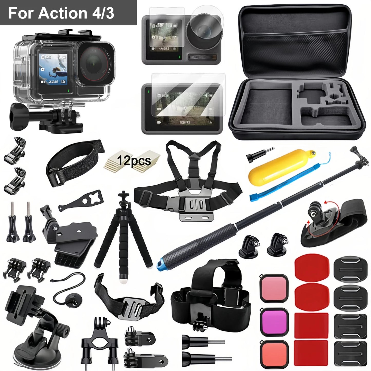 Accessories Bundle for DJI Osmo Action 5 Pro Action 4/3 Waterproof Housing Case Diving Silicone Cover Glass Screen Protector