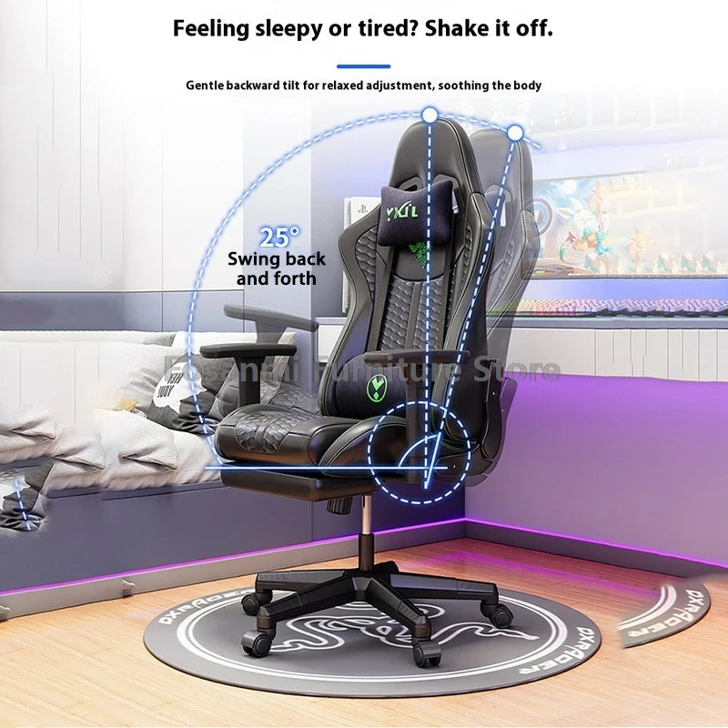 Racing Recline Gaming Chair with Rocking Function Ergonomic Adjustable Home Gamer Computer Chairs Office Leather PC Swivel Chair