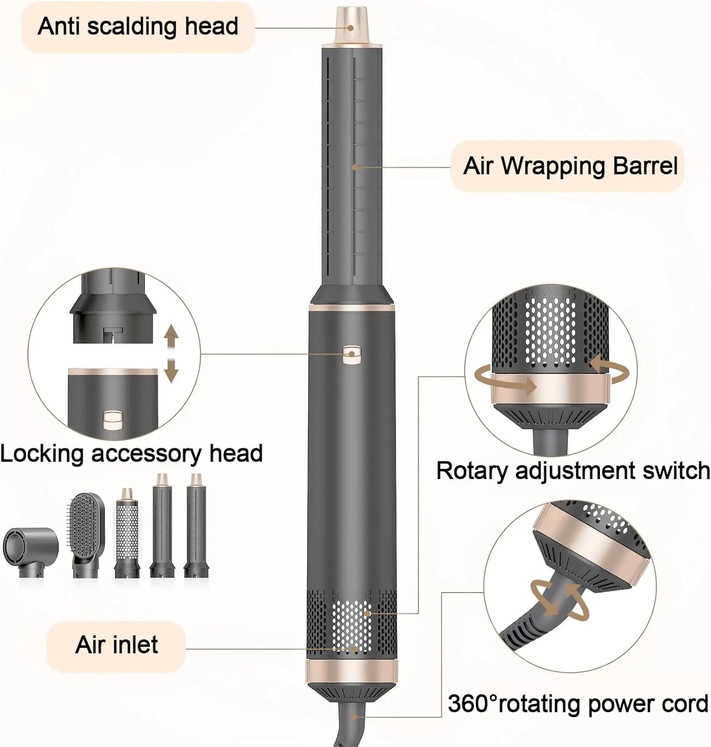 5 in 1 Handle Foldable Hair Dryer Portable Multifunctional Home Hair Dryer Styling Air Culer Wand Hair Straightener Brush Blow