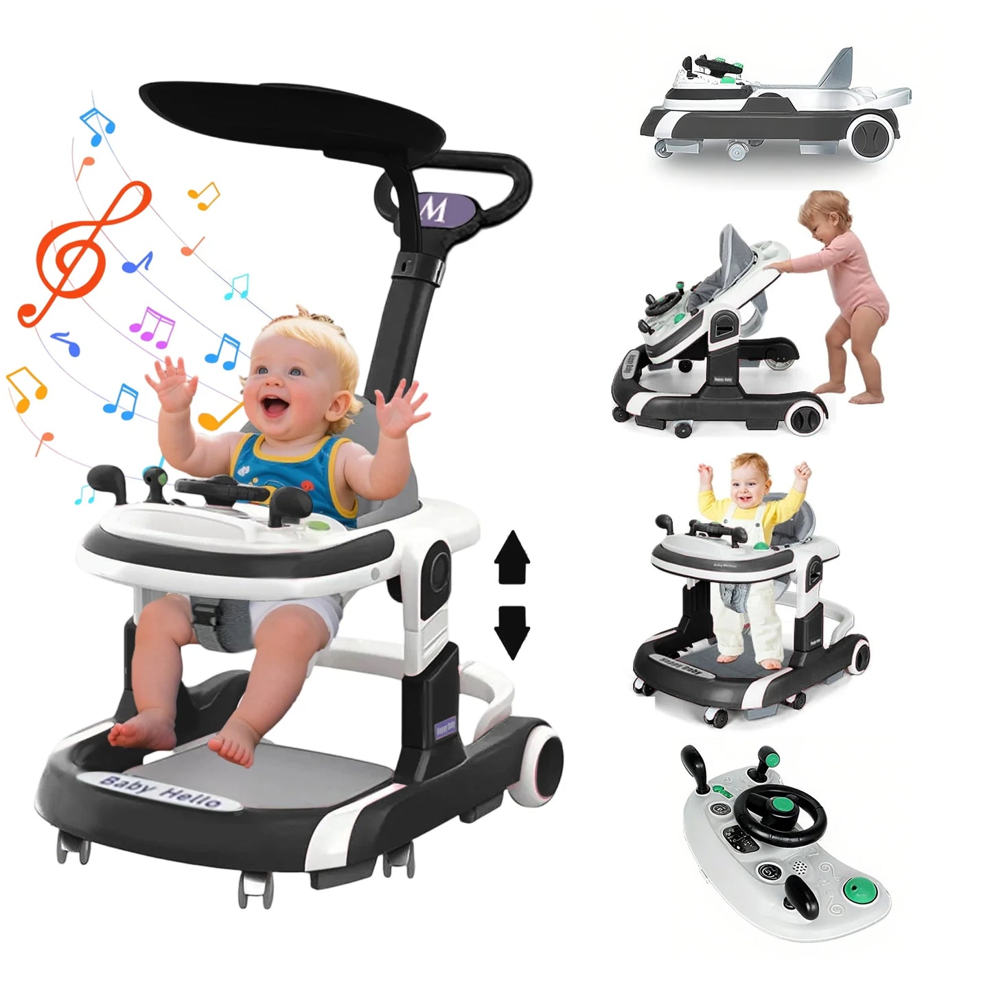2025 Multifunctional Baby Walker With Sunshade and Seat Kids Anti-Rollover Adjustable Music Stroller Mother Baby Supplies Toys