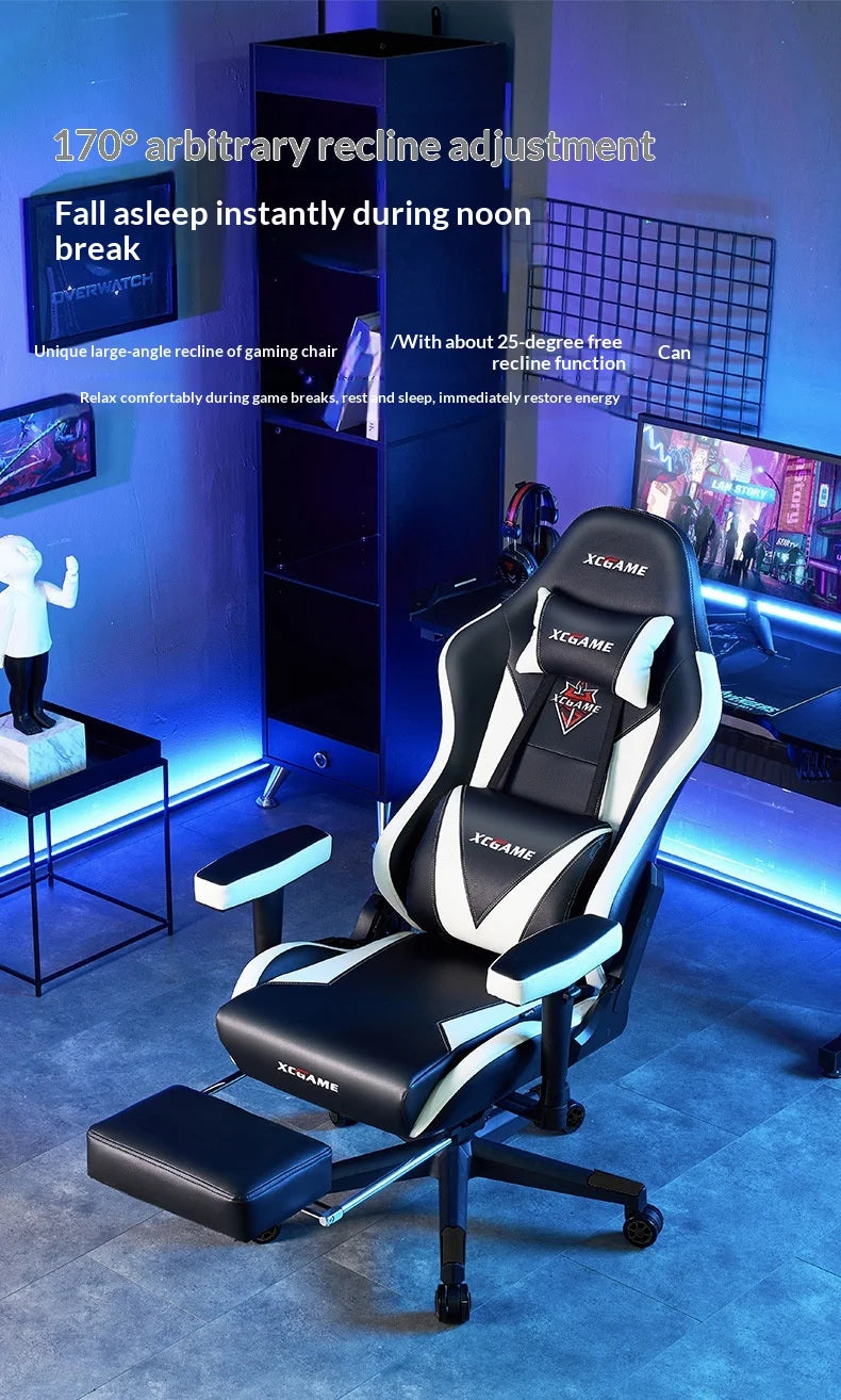 Ergonomic Gaming Chair Office Computer Chair Recliner Adjustable Lumbar Headrest PU Leather Home Dorm Student Comfortable