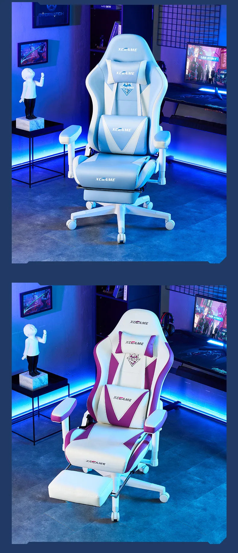 Ergonomic Gaming Chair Office Computer Chair Recliner Adjustable Lumbar Headrest PU Leather Home Dorm Student Comfortable