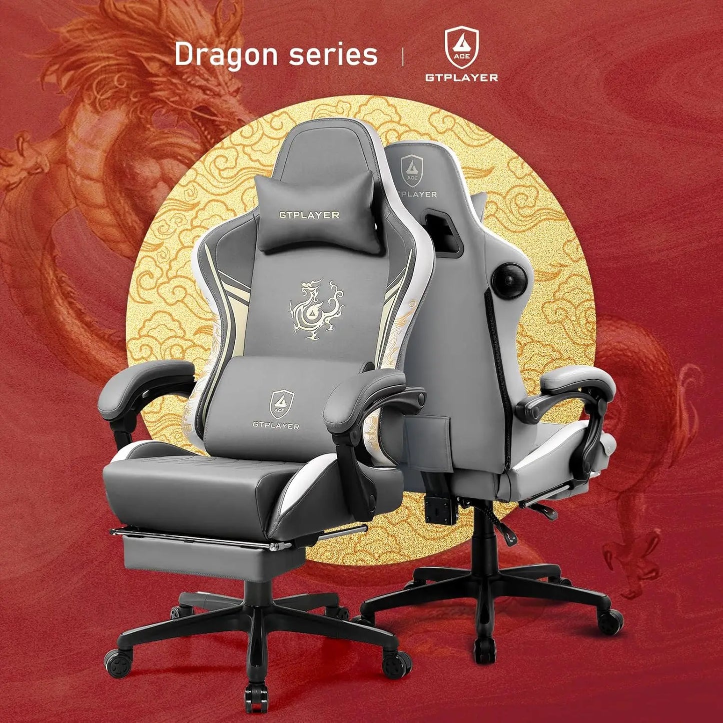 Gaming Chair with Bluetooth Speakers and Footrest, Dragon Series Video Game Chairs, Heavy Duty Ergonomic Chairs