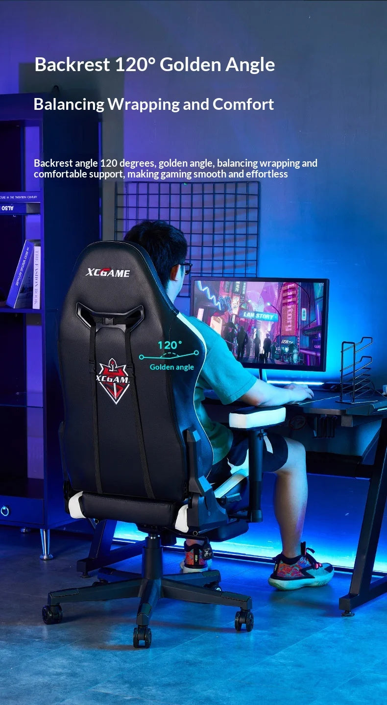 Ergonomic Gaming Chair Office Computer Chair Recliner Adjustable Lumbar Headrest PU Leather Home Dorm Student Comfortable