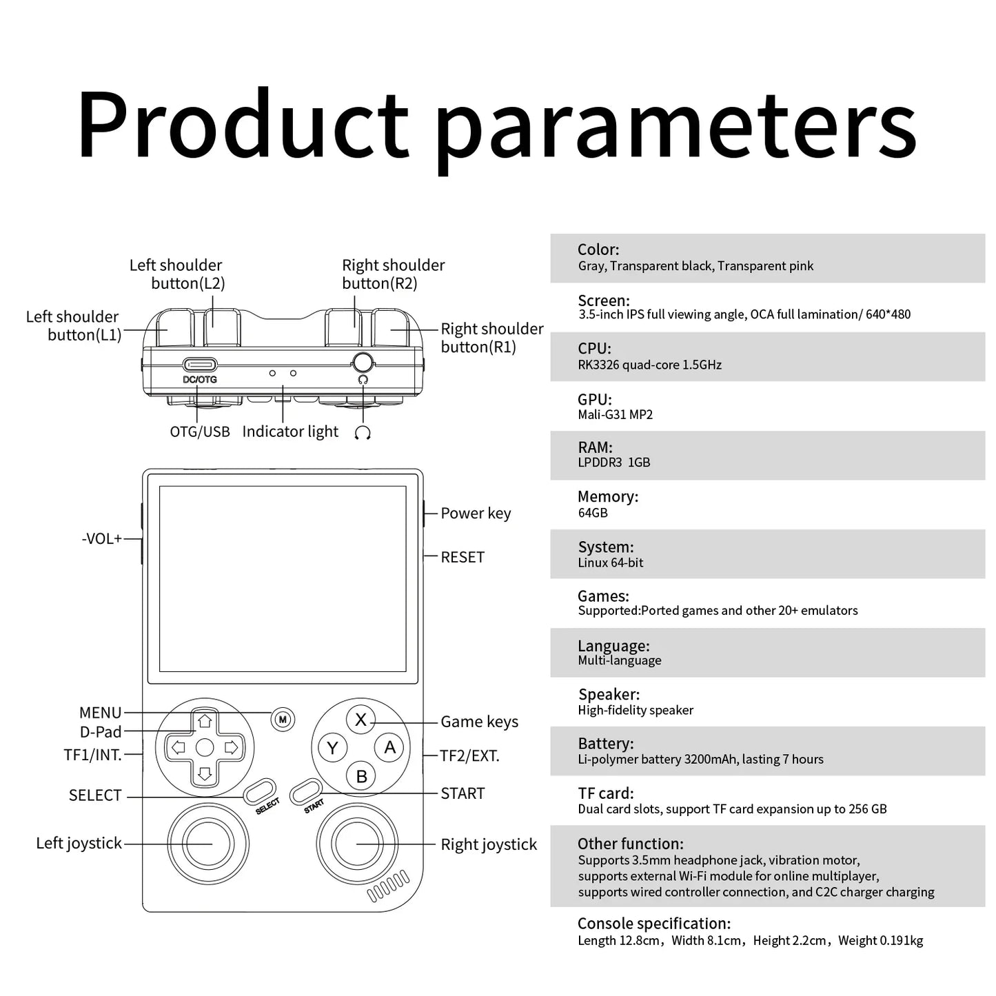 BATLEXP G350 Handheld Game Console 3.5'' IPS Screen Linux System Dual Joystick Vibration Motor Retro Portable Video Console Gift
