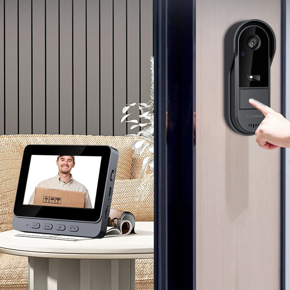 2.4G WiFi Video Intercom Door Bell 4.3 Inch IPS Screen Eye Peephole Camera Waterproof Video Intercom Door Camera for Home Safety