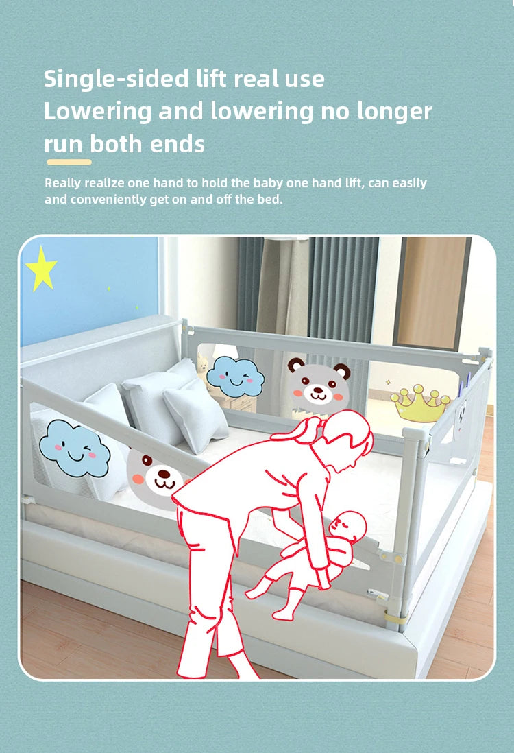 IMBABY Bed Guardrail Portable Baby Safety Bed Barrier Liftable Baby Activity Fence Cartoon Crib Bumpers Easy to Install Bed Rail