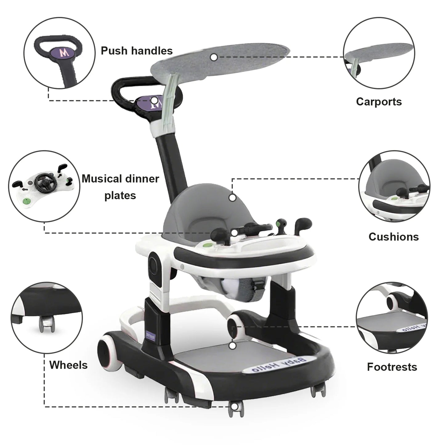 2025 Multifunctional Baby Walker With Sunshade and Seat Kids Anti-Rollover Adjustable Music Stroller Mother Baby Supplies Toys