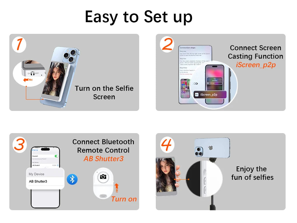 Vlog Selfie Monitor Screen for Phone, Rear Camera for Selfie Vlog Live Stream, Magnetic Mount for MagSafe, Wireless Connection w