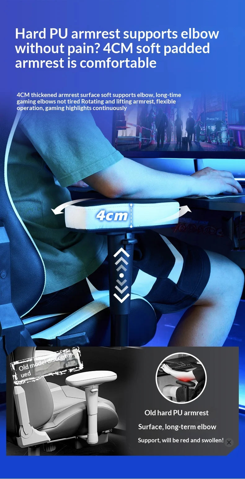 Ergonomic Gaming Chair Office Computer Chair Recliner Adjustable Lumbar Headrest PU Leather Home Dorm Student Comfortable