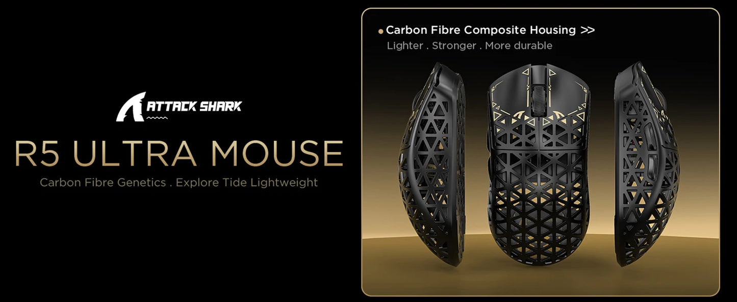 ATTACK SHARK R5 Ultra 8K Carbon Fiber Wireless Gaming Mouse with 42000 DPI-PAW3950 MAX Sensor -39g Ultra-Lightweight for Win/Mac