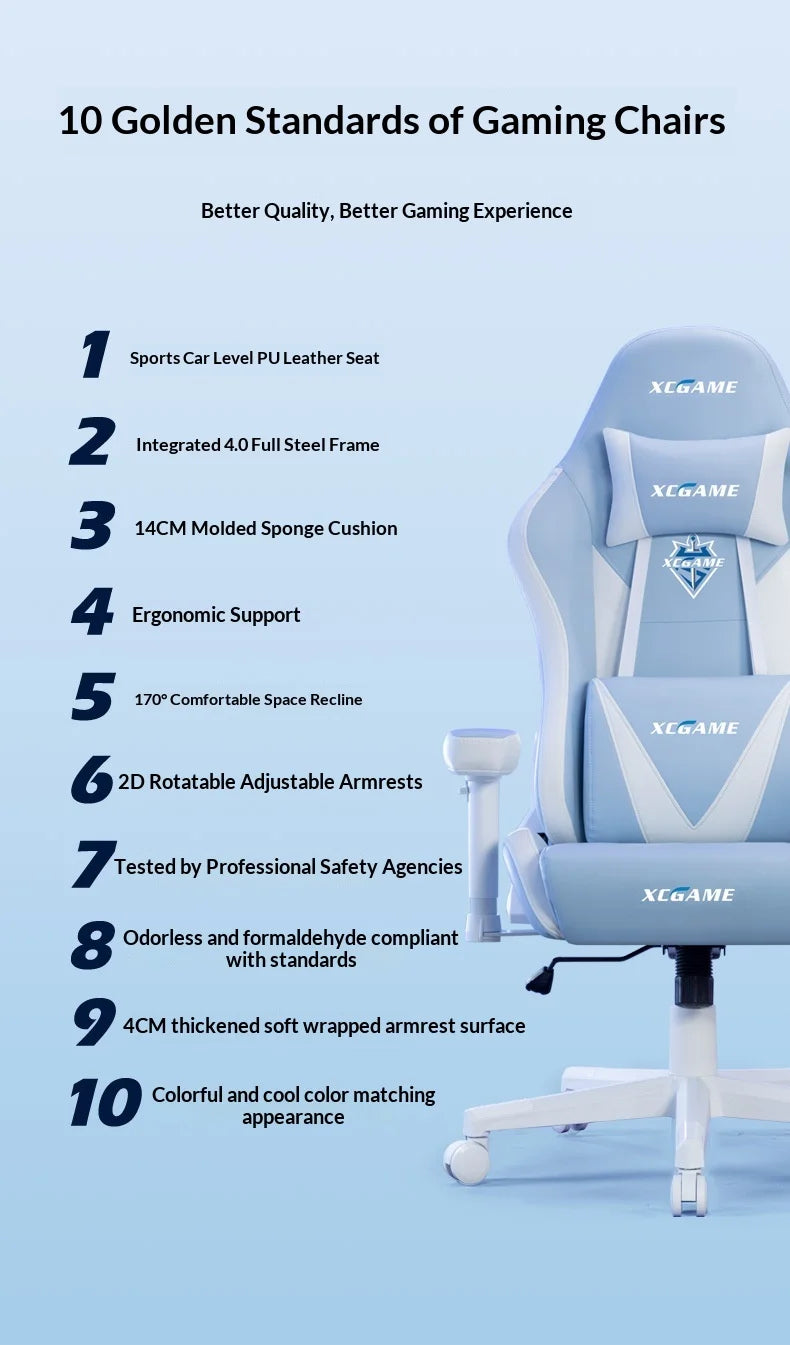 Ergonomic Gaming Chair Office Computer Chair Recliner Adjustable Lumbar Headrest PU Leather Home Dorm Student Comfortable