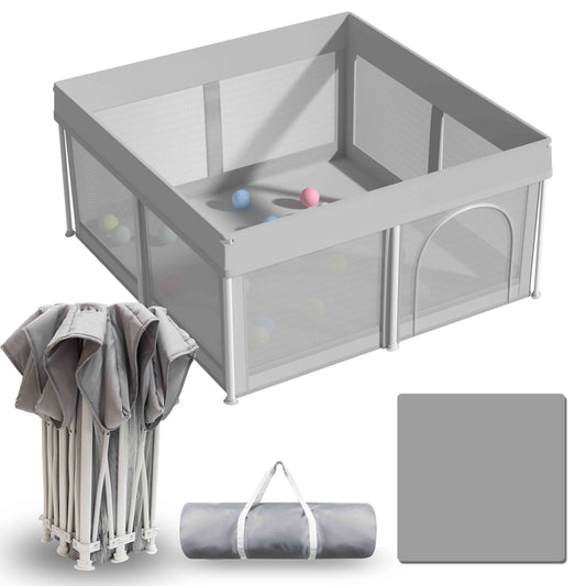 Foldable Baby Playpen 51"×51", Baby Items, Playard For Babies And Toddlers, Portable Safety Baby Fence Lightweight, No Installation, Indoor & Outdoor Baby Playpen With Ocean Balls*50, Grey, Halloween Party Favors