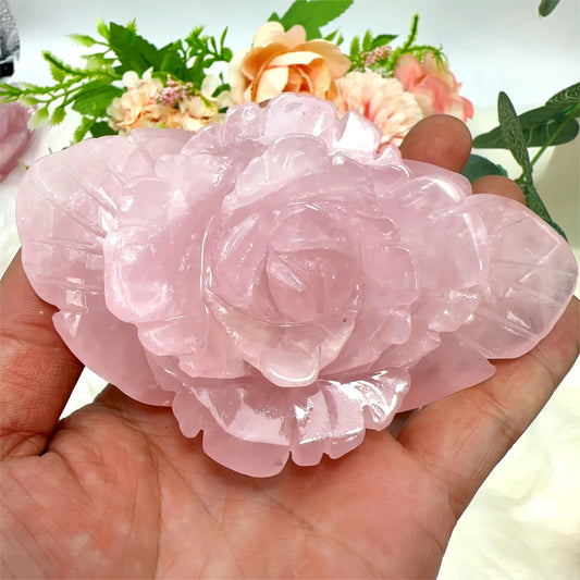 1pc Hand-Carved Rose Quartz Peony Flower – Pink Crystal Romance Decor, 300-500g/10.5-17.6oz, Irregular Shape, Perfect for Valentine’s Day, Mother’s Day, Christmas, Thanksgiving & Graduation Gifts, Home Decoration