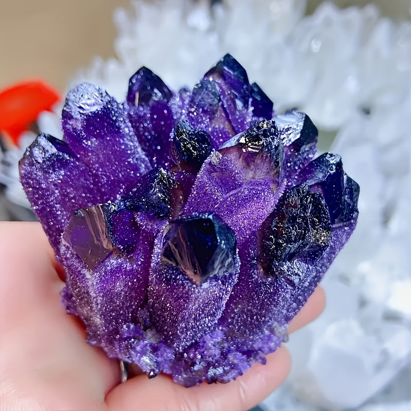 1pc Exquisite Deep Purple Crystal Cluster, Decorative Home Desk Accessory, Adding Natural, Unique, And Aesthetic Elements To Any Room, Artificially Synthesized Amethyst Clusters