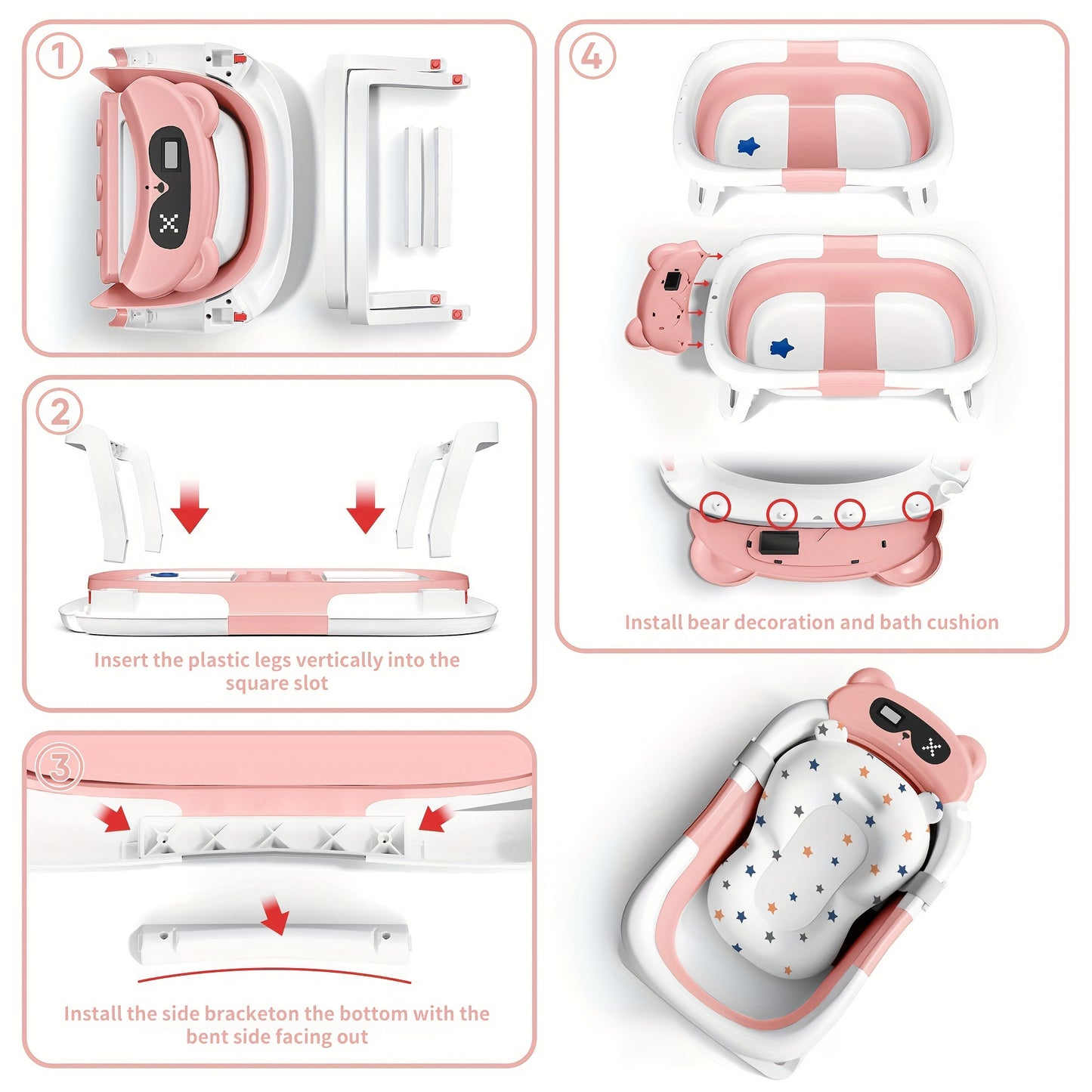 Baby Bathtub with Soft Cushion And Thermometer Portable Travel Foldable Baby Bathtub with Drain Hole Durable Foldable Baby Bath Tub Newborn to Toddler, Baby Items