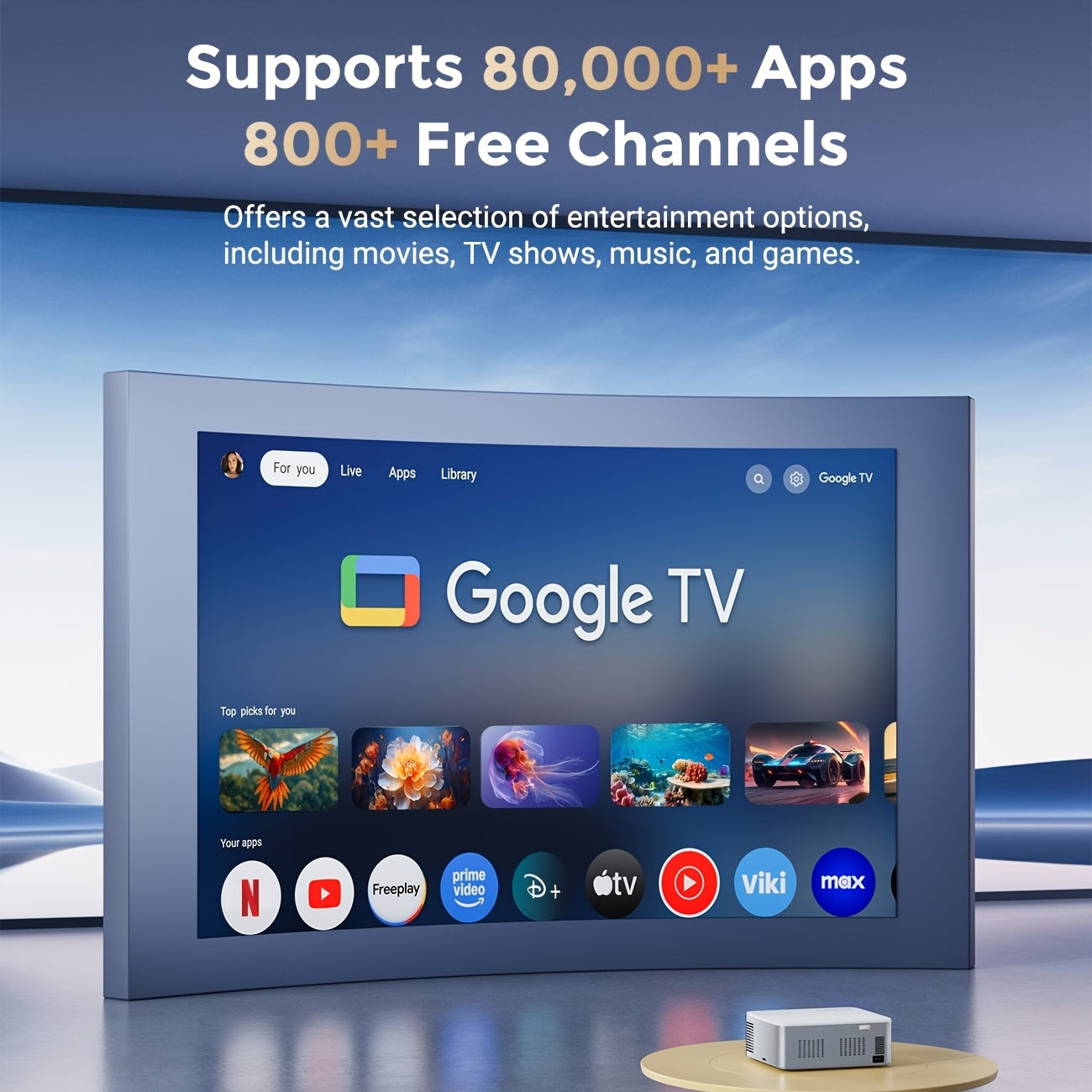 Portable Auto Focus Projector with WiFi 6.5 & Wireless 5.2, 4K Support, Android TV 10, Native 1080P, 1000ANSI Lumens, HDR 10+ - Home Theater, Gaming, Outdoor Movies (G1), Gaming Projection, Sleek Metallic Design, Highresoluti