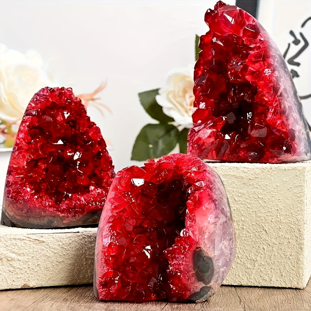 1pc Stunning Claret Geode Cluster - Sparkling Crystal Decoration, Elegant Rough Stone For Home And Office, Unique Geological Gift Idea, Home Decor Embellishment | Crystal Cluster, Valentine'S Day Gift, Crystal Gift For Parent