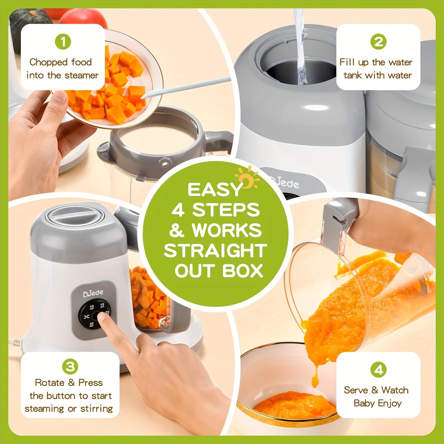 Youngsters Food Maker - One Button Rotate & Press Control, Youngsters Food in Minutes, Processor Steamer Puree Blender, Auto Cooking & Stirring, Healthy Homemade Food for Youngsters & Youngsters, White