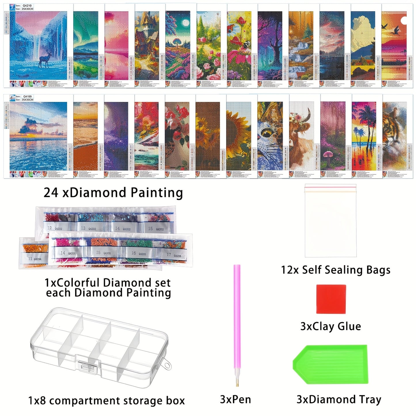 24 Pack Diamond Painting Kits 11.8 X 9.8 Inch DIY 5D Abstract Landscapes Diamond Art Full Round Drill Crafts for Adults Beginners Home Wall Decor Gifts
