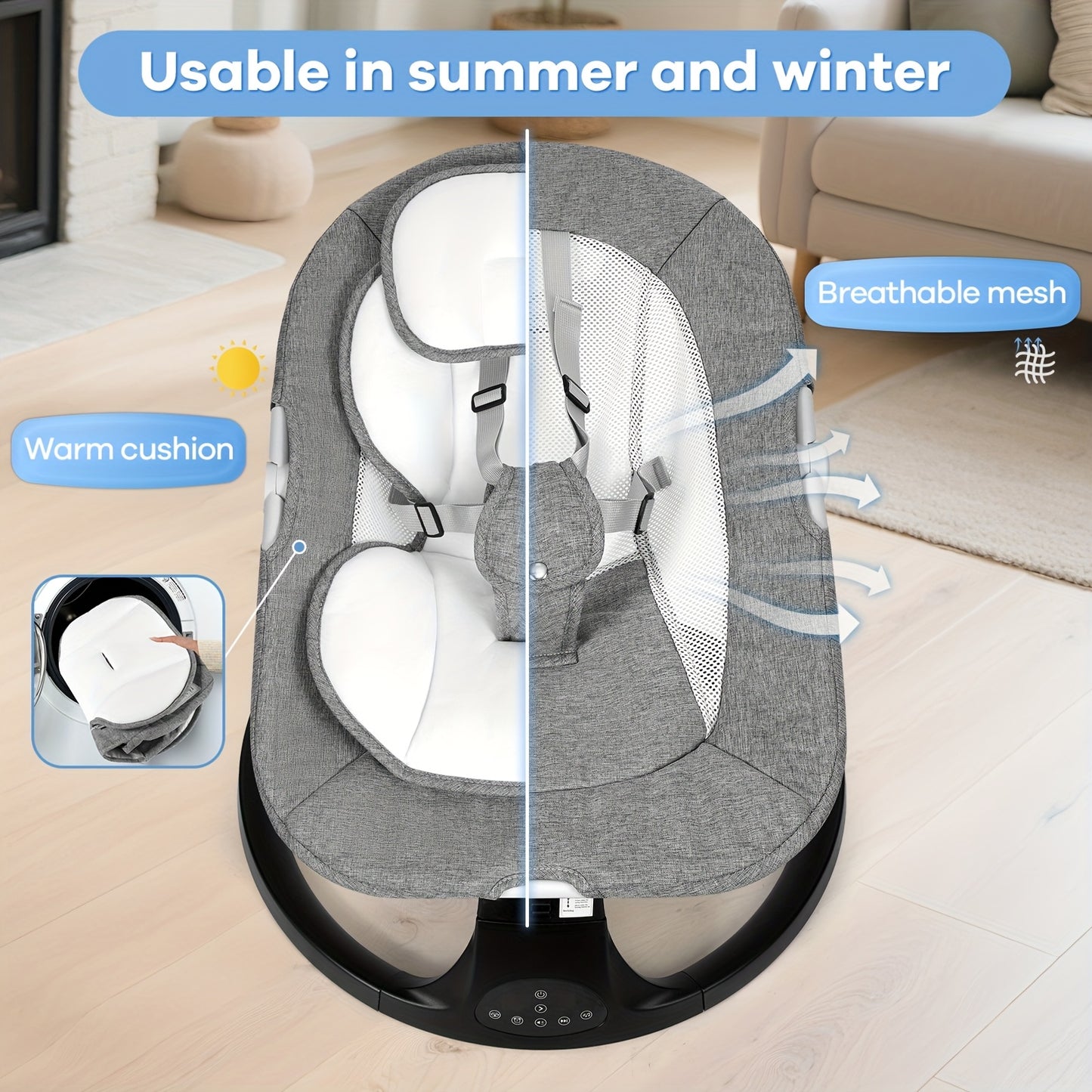 Baby Swing with 5 Speed Settings & 10 Lullabies - Portable Infant Swing with 15-Point Safety Belt, Lightweight Foldable Design, Indoor/Outdoor Use, Easy Assembly, Gray & Bright Pink Options for 0-9 Months, Baby Swing Portable