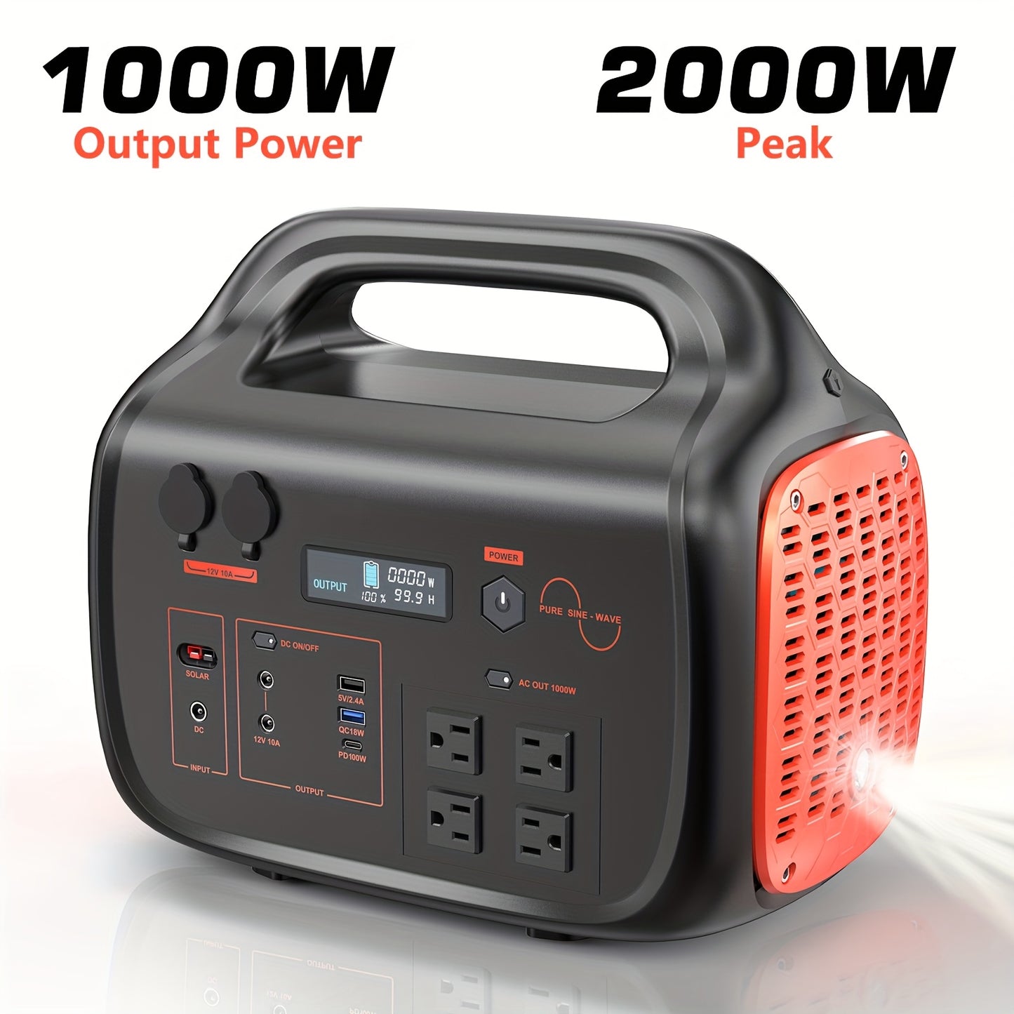 1000W(Peak 2000W)/1075Wh Portable Power Station with Foldable Solar Panel (200W), 1075Wh LiFePO4 (LFP) Battery, Fast Charging, Solar Generator Suitable for Family Emergency Outdoor Hunting Camping RV Trip, Portable Power Stat