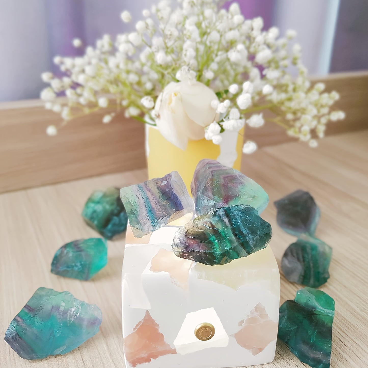 1LB Rough Rainbow Crystal Stones - Vibrant Purple, Green & Blue Raw Gemstones for Tumbling, Wire Wrapping & Meditation Decor