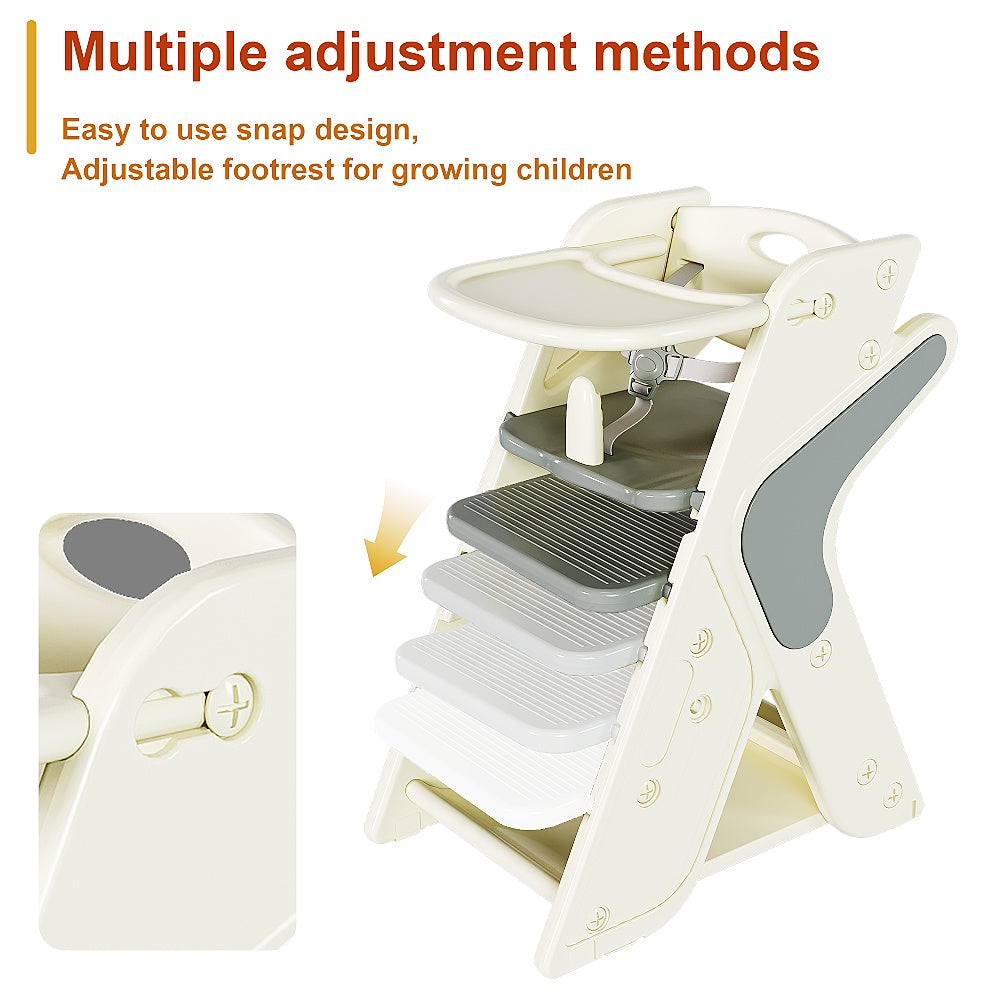 White + Charcoal Gray 16, 54x25, 20x31, 50 Inch Multifunctional Growth Chair HDPE Material Three-in-One Design Adjustable Height Five-Point Safety Belt Kitchen Dining Baby Feeding Learning