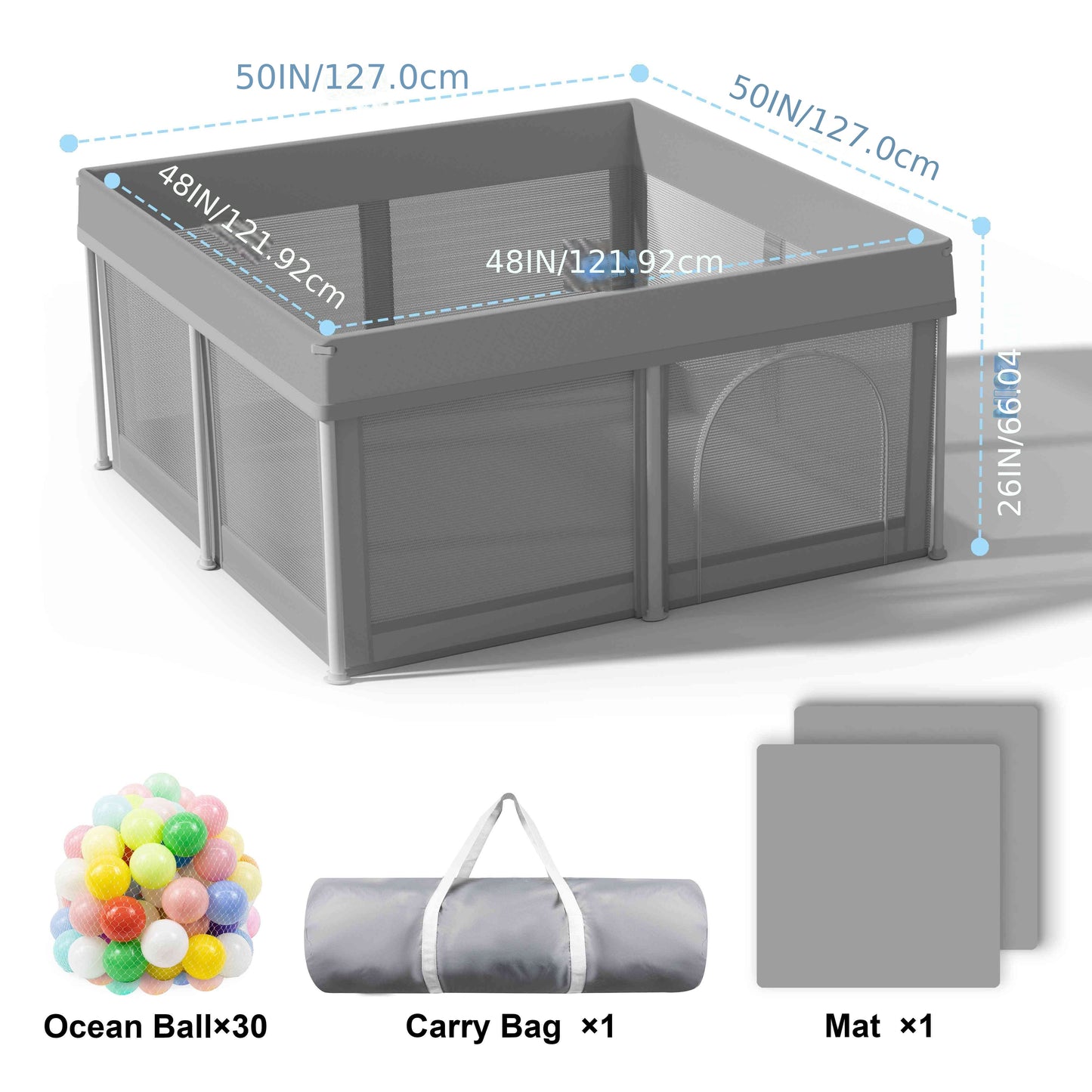 Foldable Baby Playpen 51"×51", Baby Items, Playard For Babies And Toddlers, Portable Safety Baby Fence Lightweight, No Installation, Indoor & Outdoor Baby Playpen With Ocean Balls*50, Grey, Halloween Party Favors