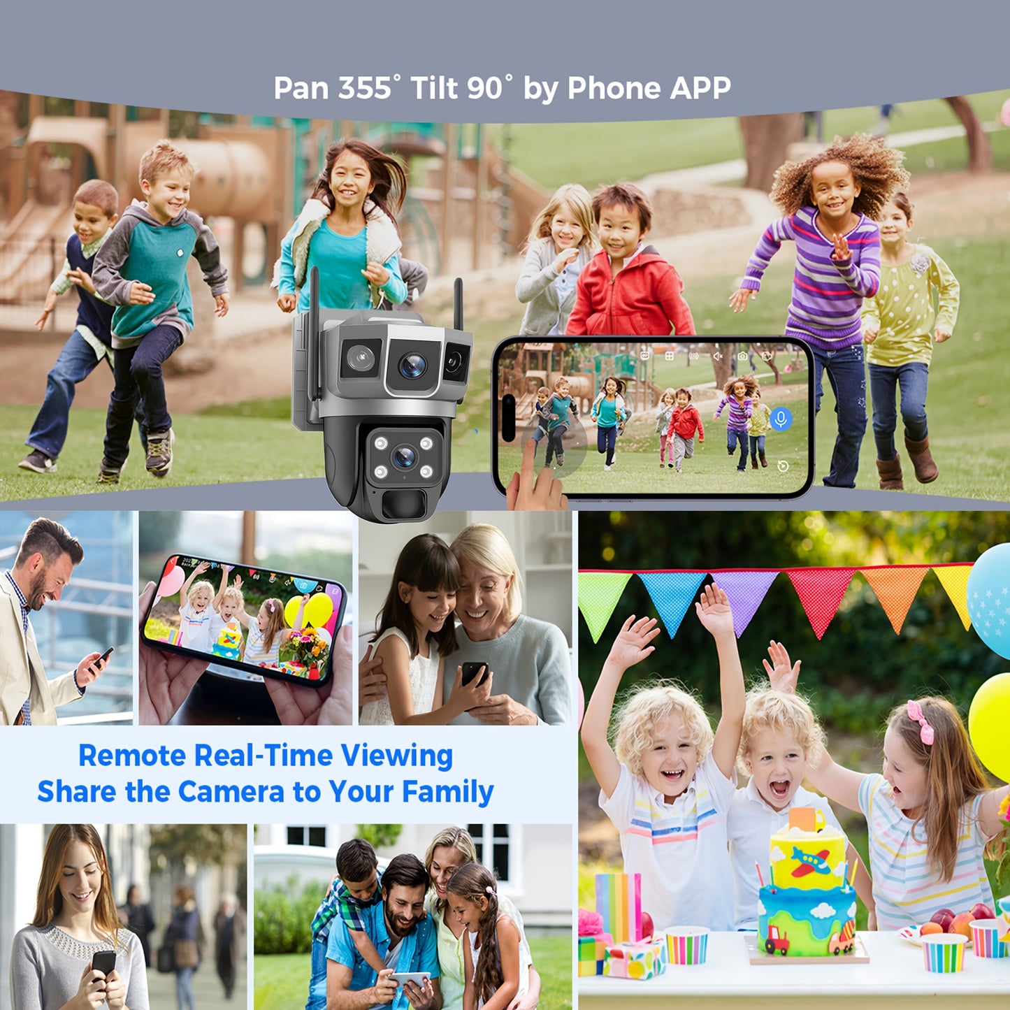 2K Solar Dual Lens Camera, Outdoor 2.4GHz WiFi Camera, Outdoor Security Camera, Pet Camera, Baby Monitor, 360° Security Camera with Siren And Spotlight, Motion Detection, Two-Way Talking, Color Night Vision, 1pc, Free Cloud