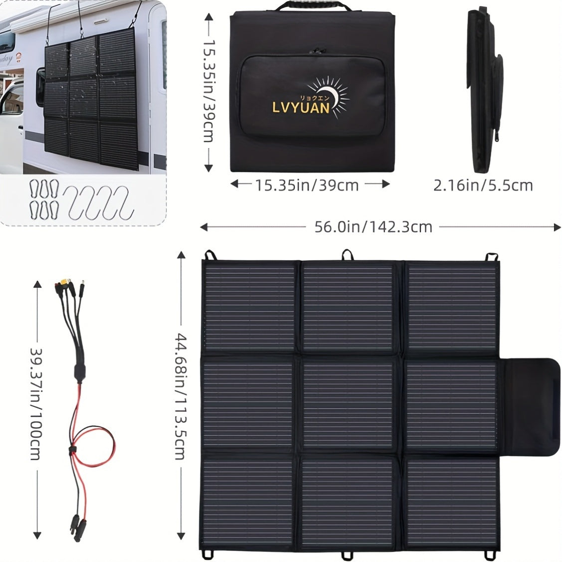LVYUAN 120W/200W//300W/400W Portable Solar Panel, Foldable Solar Blanket, Monocrystalline High Power Solar Panel, Solar Cell Efficiency Up To 22.5%, Suitable For Outdoor Adventure Boat Power Station Camping RV Solar Generator