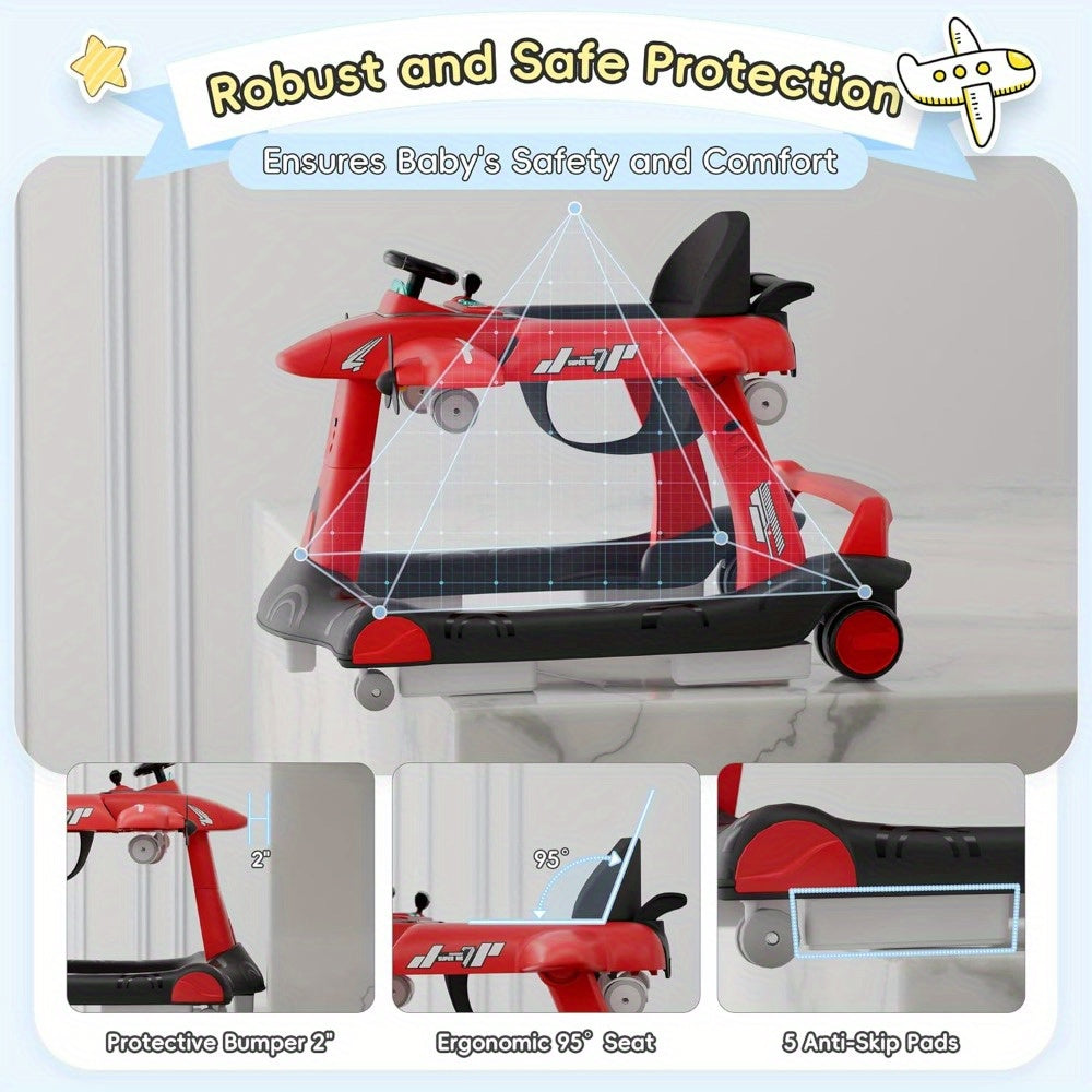 6-in-1 Baby Walker with Adjustable Speed Wheels, Adjustable Height Activity Walker with Padded Seat, Foldable Walker for Babies, Toddler Push Walker for Boy & Girl