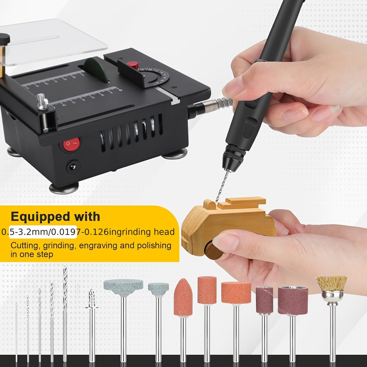 Saker 100W Mini Table Saw, with Adjustable Speed And Angle, Offers a Cutting Depth of 16MM, It Features a Power Supply with Seven Speed Settings for Precise And Safe Cutting, Ideal for Small Accessories And DIY Crafts, Making