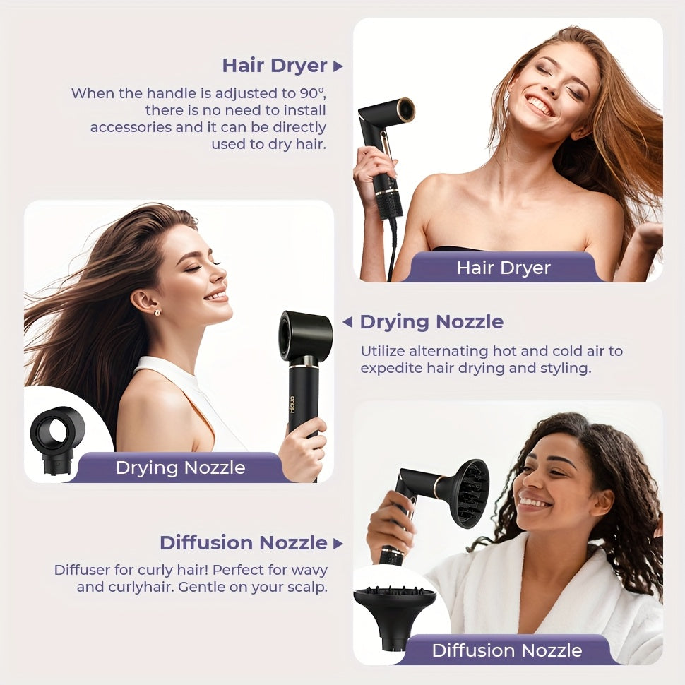 OUDIM 6-in-1 Multi-Functional Hot Air Comb & Styler - Negative Ion Technology, 110, 000 RPM High-Speed Frizz-Free Hair Dryer Brush, Curling Iron & Straightener with Auto-Winding Rod, Foldable Handle & Storage Bag for Rapid Dr