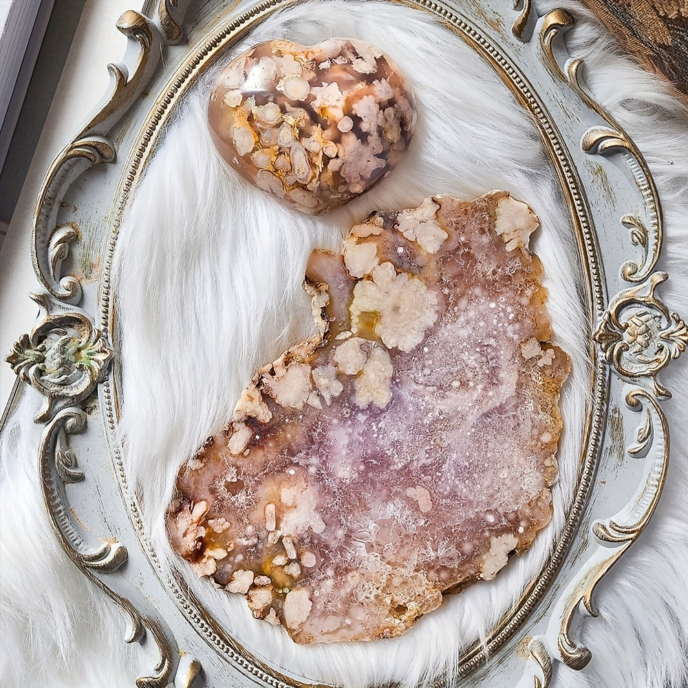 1pc Amazing Extra Rare Pink Amethyst Jasper Quartz Agate Crystal Sliced Rough Specimen, Awesome Combination Of Pink Cherry Blossoms And Amethyst, Loose Faux Gemstones, Perfect Home Collection Decorative Art, Unique Easter Val