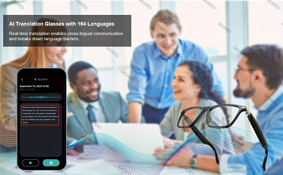 AI Smart Glasses, Smart Glasses with 160+ Languages Real Time Translation Support, Chat GPT System, OICIIDO New Multi-functional Audio Glasses for Men And Women, Built-in Microphone And Speaker, HD Voice Calls And HIFI Music