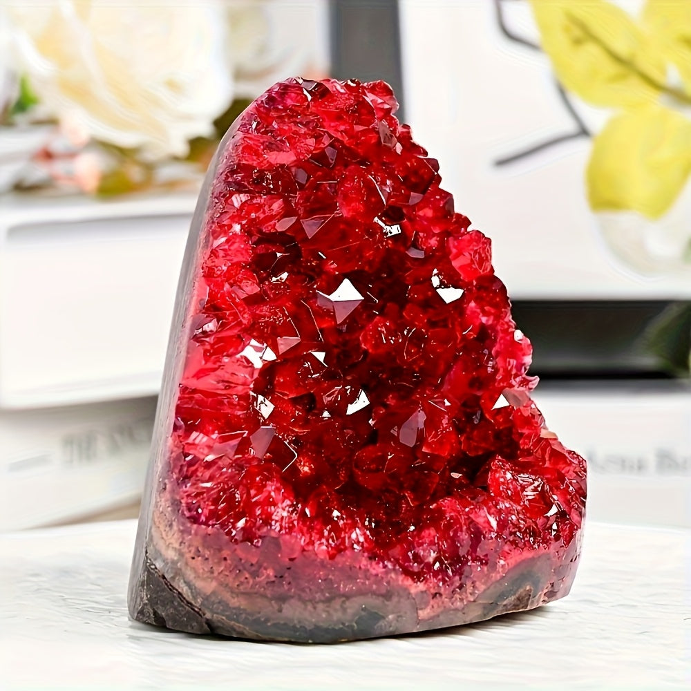 1pc Stunning Claret Geode Cluster - Sparkling Crystal Decoration, Elegant Rough Stone For Home And Office, Unique Geological Gift Idea, Home Decor Embellishment | Crystal Cluster, Valentine'S Day Gift, Crystal Gift For Parent