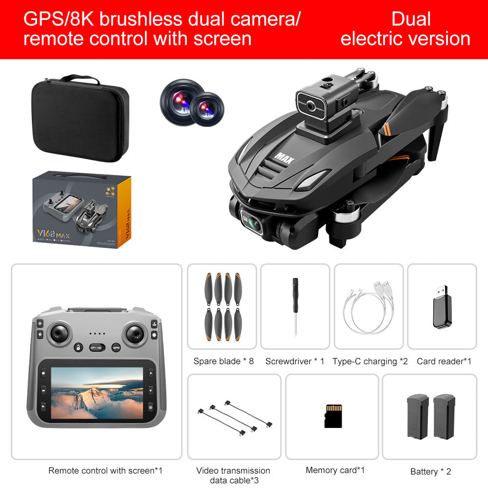 [8K V168 Pro Max Drone] 8K HD V168 Pro Max Drone with 4.5" Screen, GPS, 360° Rolling, Dual Cameras, Foldable Design, 2 Batteries | Brushless Motor, Gesture Control, Remote Control Toy, 1500m Range & 200m Altitude, Modern Dro