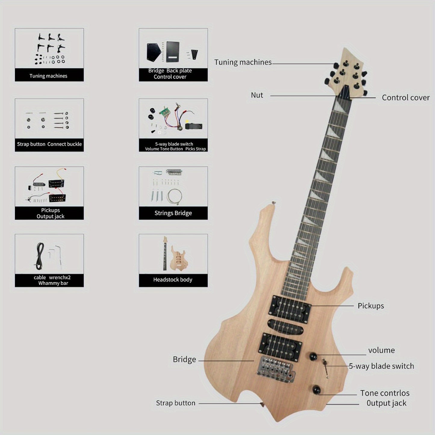 Glarry DIY Electric Guitar Kit, 6 Strings Guitar Kit with Mahogany Wood Body Maple Neck for Beginner, All Components Included Build Your Own Guitar