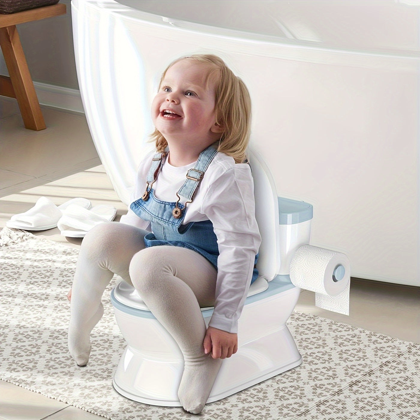2-In-1 Toddler Potty Training Toilet - Larger Potty Chair And Removable Training Seat With Realistic Flush Sounds, Flip-Up Toilet Seat, Storage Bin And Toilet Paper Holder For Kids 1-3 Years Old