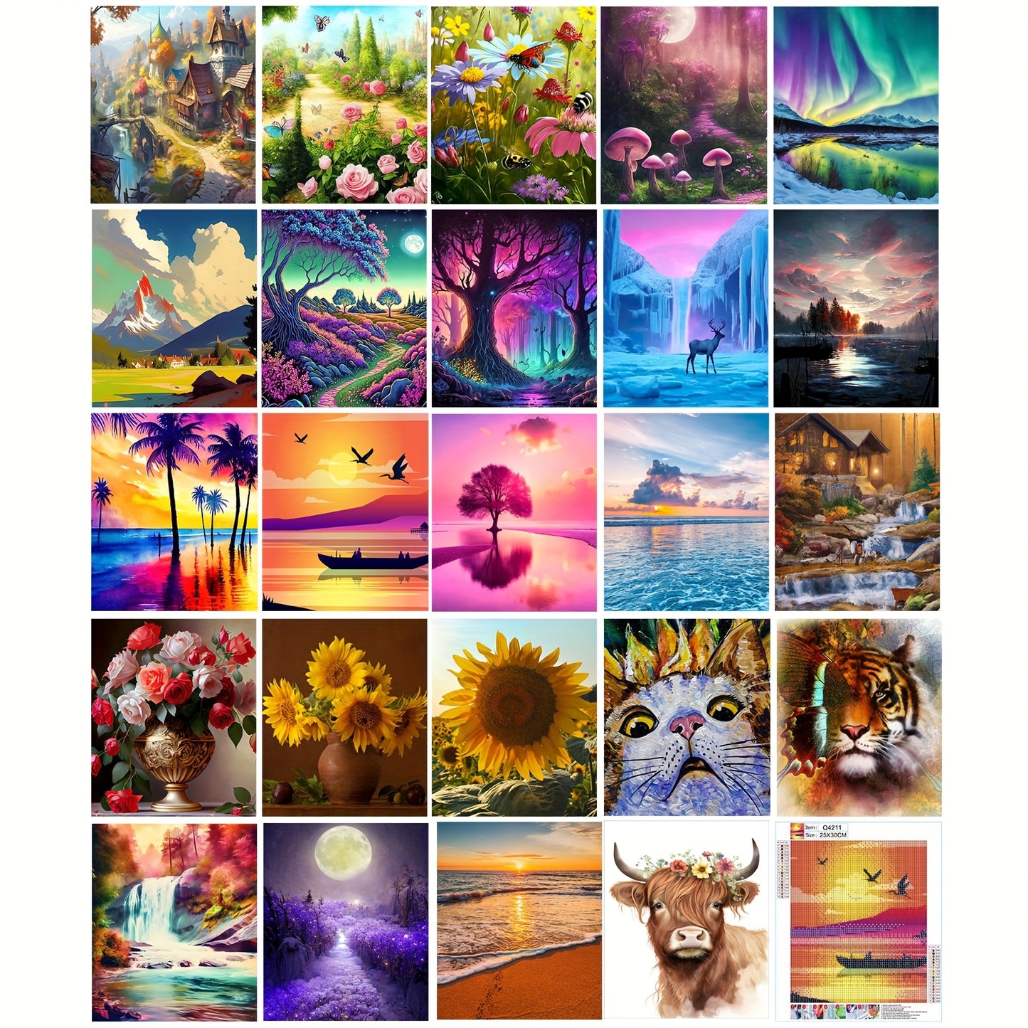 24 Pack Diamond Painting Kits 11.8 X 9.8 Inch DIY 5D Abstract Landscapes Diamond Art Full Round Drill Crafts for Adults Beginners Home Wall Decor Gifts