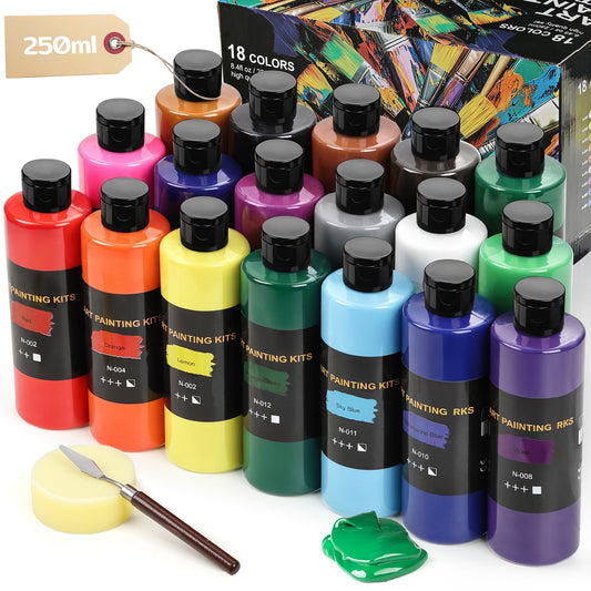 18 Colors (8.45 oz/Bottle), Painting Art Supplies, Art Supplies For Painting Canvas, Ceramic & Fabric, Lasting Quality For Beginners & Professional Artist, Back To School, Christmas & Halloween