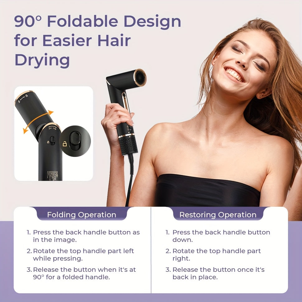 OUDIM 6-in-1 Multi-Functional Hot Air Comb & Styler - Negative Ion Technology, 110, 000 RPM High-Speed Frizz-Free Hair Dryer Brush, Curling Iron & Straightener with Auto-Winding Rod, Foldable Handle & Storage Bag for Rapid Dr